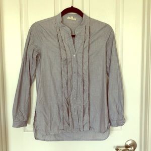 XS Crescent Navy Striped Button Up Shirt